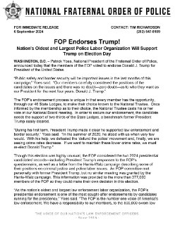 🖼 “FOP Endorses Trump—Nation's Oldest and Largest Police Labor Organization Will Support Trump on Election Day”