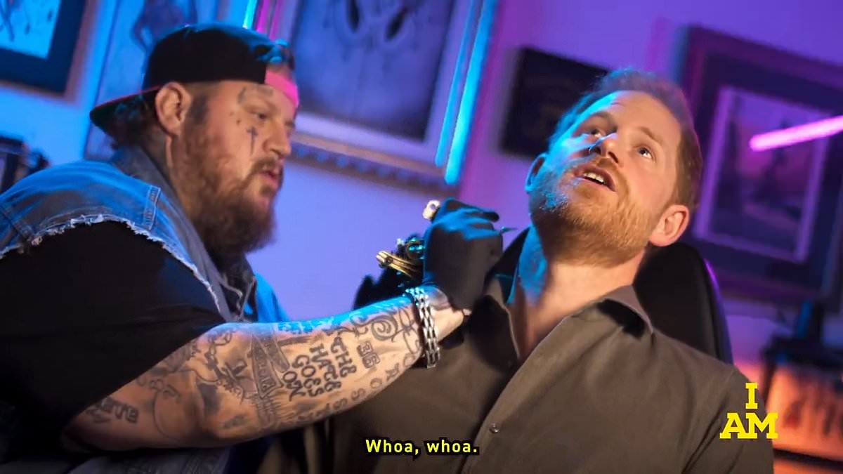 Prince Harry gets a tattoo! Duke of Sussex is filmed 'getting an inking' in skit with American singer Jelly Roll as they promote the Invictus Games