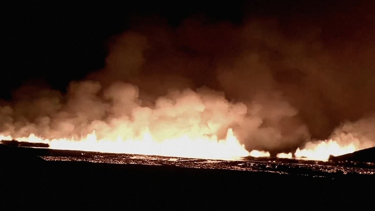 Moment Iceland volcano erupts AGAIN sending lava fountains spewing out and smoke filling the sky: Evacuations underway