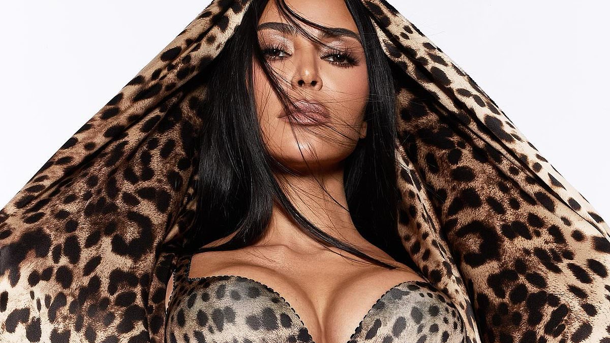 Kim Kardashian shows off her figure in a leopard print bra and thong as she poses for sizzling Dolce & Gabbana X SKIMS campaign