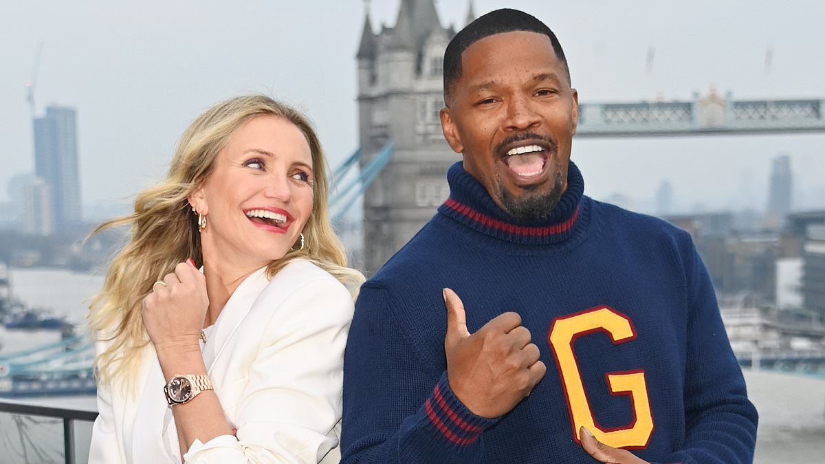 Cameron Diaz, 52, dazzles in white as she poses with Jamie Foxx, 57, for Back In Action premiere in London following 10-year acting hiatus