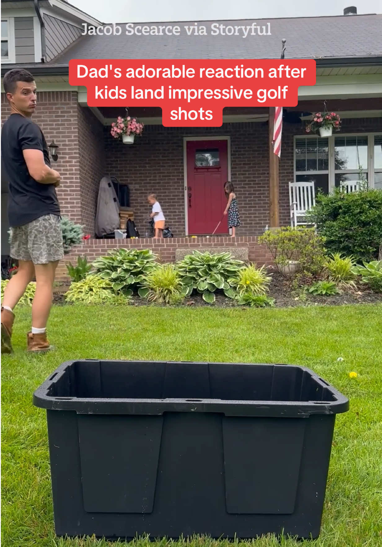 Dad's adorable reaction after kids land impressive golf shots. #dadreacts #viral #golf #golftiktok