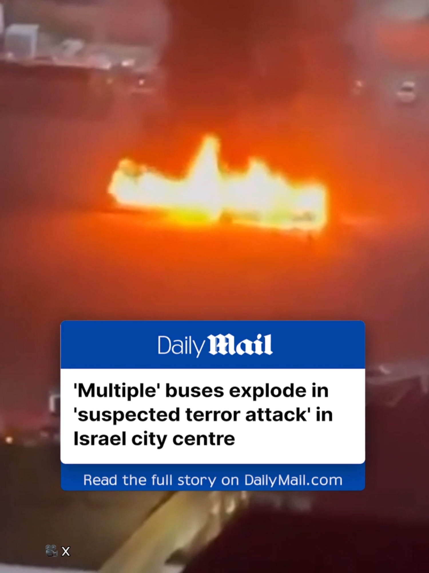 Israel has avoided mass carnage after three empty buses exploded into fireballs. Officials warned the blazes could have been fatal but detonators' timers had been set for the wrong time. Israeli forces quickly labelled the horror a 'suspected terror attack' as more bombs were found on other buses. Read the full story on DailyMail.com. Link in bio. #news #israel #bus #explosion #bomb #terror