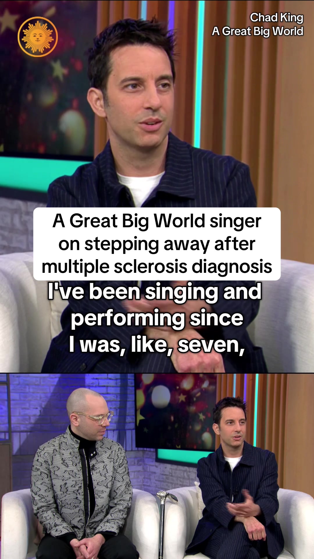 Chad King, who was diagnosed with multiple sclerosis in 2007, is taking a step away from touring and performing as he deals with the physical effects of the disease. King and his #AGreatBigWorld bandmate Ian Axel tell CBS Mornings about supporting each other and why they’re in couples therapy despite not being a couple: “It allows us to talk to each other and listen to each other.” #ms #multiplesclerosis