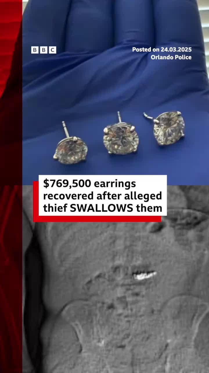 Tiffany's has since cleaned the earrings. #Orlando #Florida #Tiffanys #Tiffany #CrimeTok #Diamonds #DiamondEarrings #OrlandoPolice #XRay #USPolice #News #BBCNews