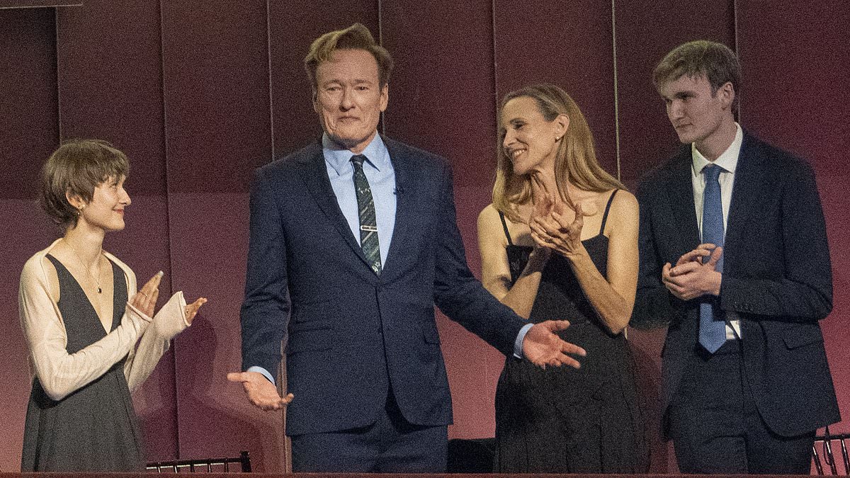 Conan O'Brien, 61, makes rare appearance with his wife and kids when being roasted at awards show