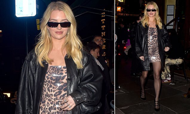 Lottie Moss puts on a leggy display in leopard print sequin mini dress