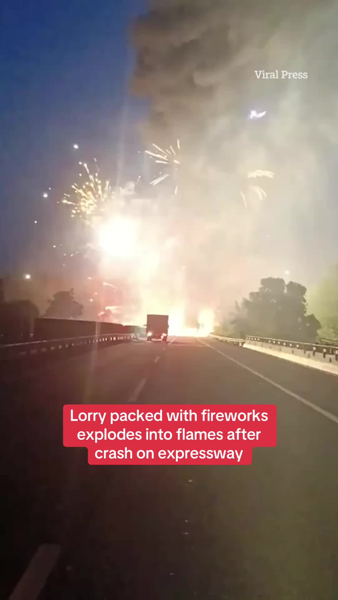 Lorry packed with fireworks explodes into flames after crash on expressway. Absolutely shocking. #fire
