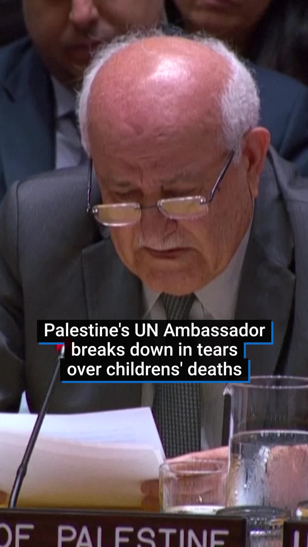 Palestinian Ambassador to the United Nations Riyad Mansour delivered an emotional address to the U.N. Security Council, breaking down in tears as he described the suffering of Palestinian children amid the ongoing war in Gaza. Mansour slammed his fist on the table and broke down crying, pausing his speech. Israel's assault on Gaza has killed more than 54,000 Palestinians, officials say. #palestine #gaza #israel #news #worldnews #fyp