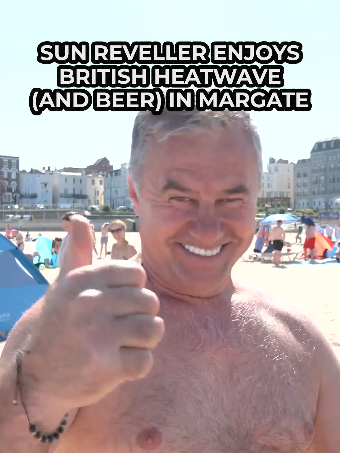 When in Margate... ☀️ 🍺 🤣  This sun reveller is one of hundreds heading to the Kent coast to enjoy the heatwave, and enjoy a beer with GB News' Dougie Beattie. #Margate #Kent #Heatwave #ukweather #GBNews