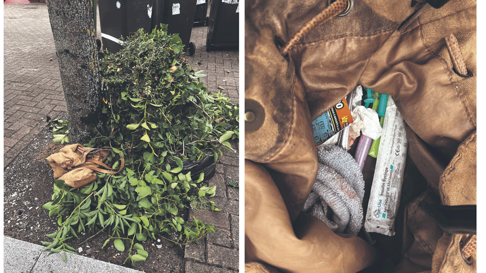 Handbag full of needles found hanging on a school fence
