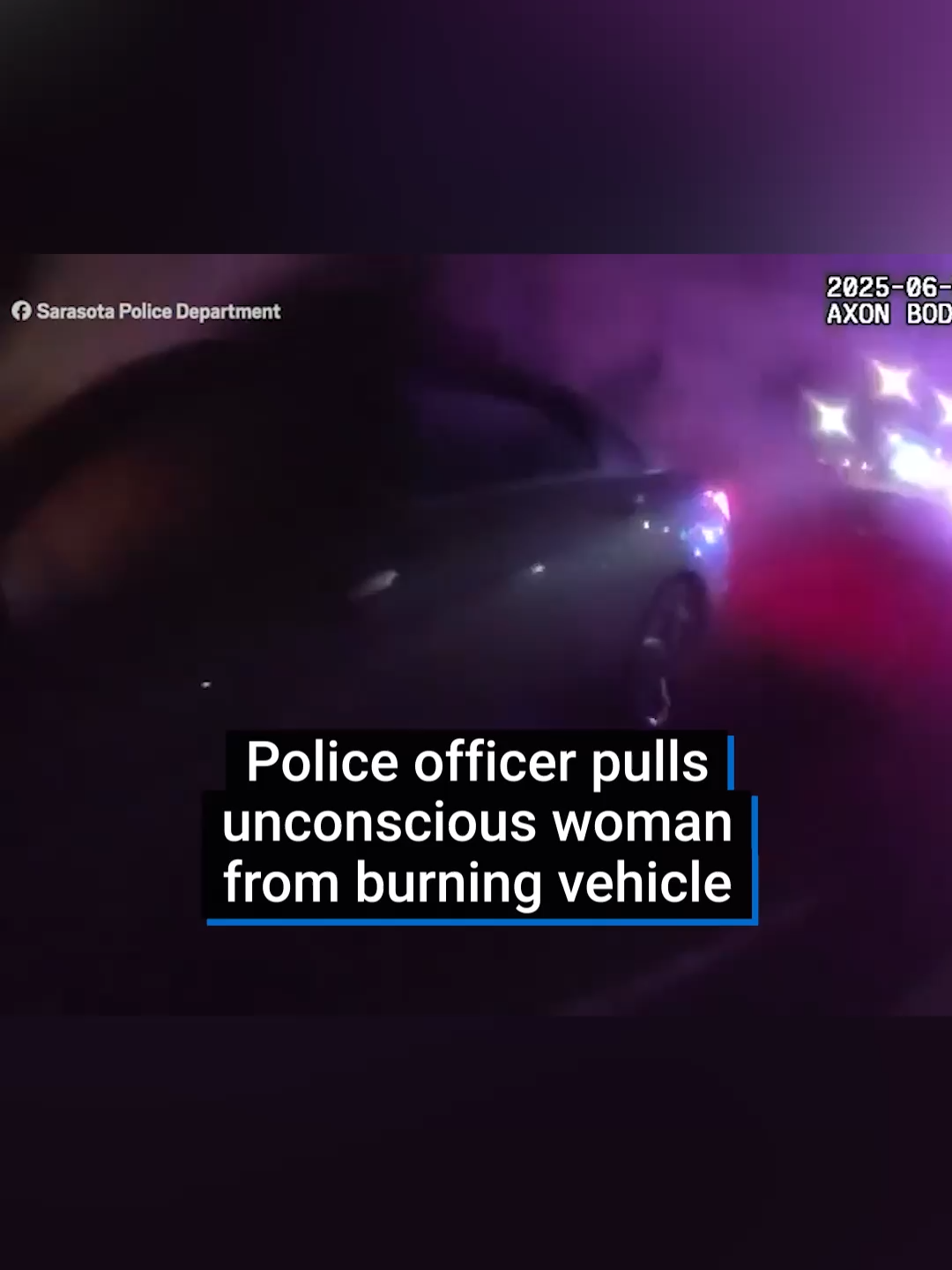 A police officer pulled an unconscious woman from a burning vehicle after a crash in Florida. Sarasota Police Department say the officer pulled the driver to safety, moments before the vehicle became fully engulfed in flames. #florida #police #unconcious #crash