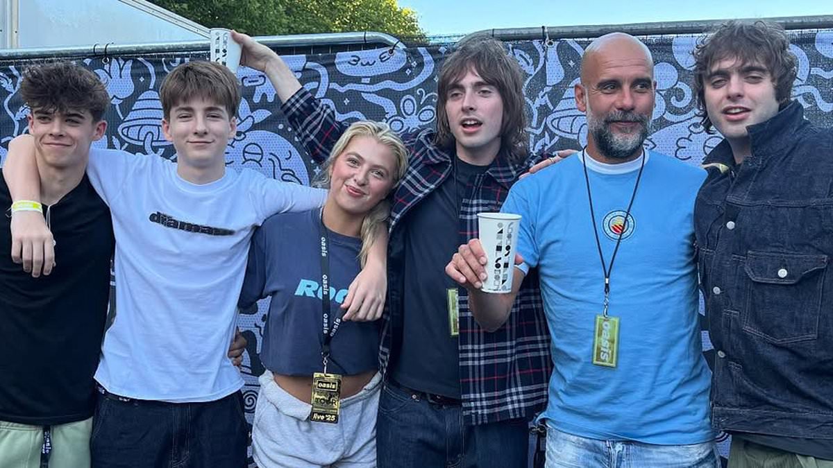 Pep Guardiola parties with the Gallagher family before Oasis gig