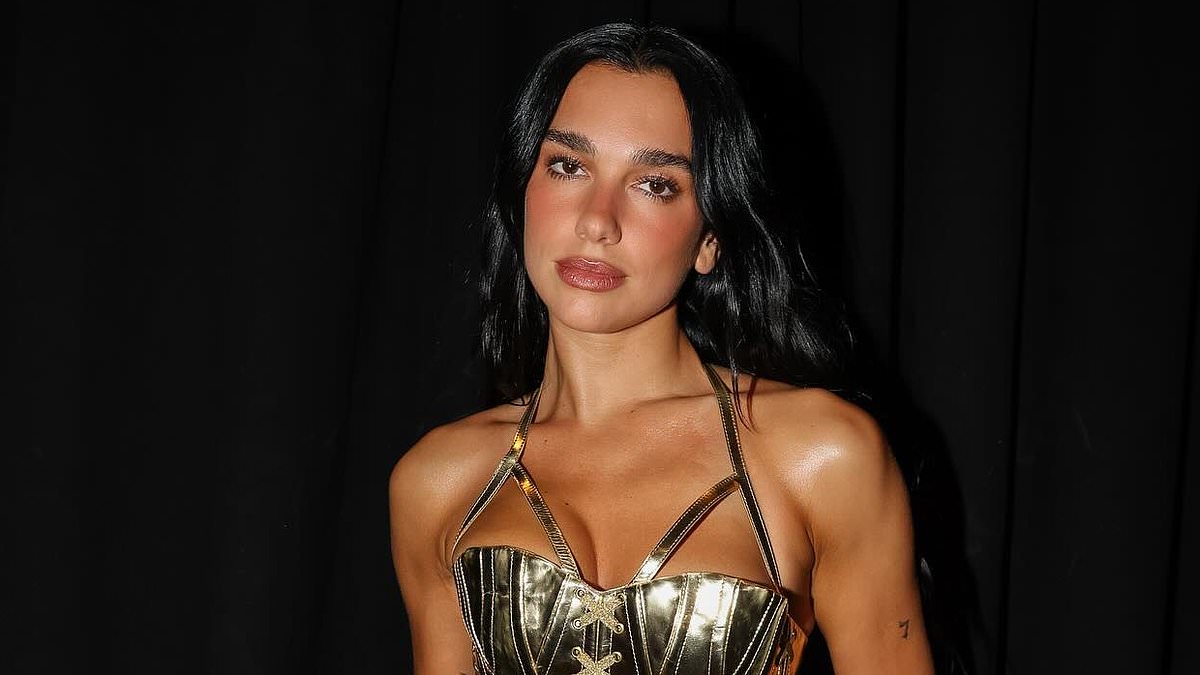 Dua lipa sets pulses racing in a metallic gold corset bodysuit on tour