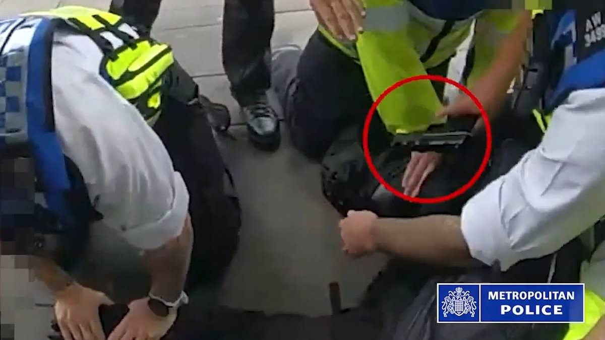 Moment boy, 16, in Resident Evil costume is tackled to the ground by police outside near London comic con after sparking mass shooting fears