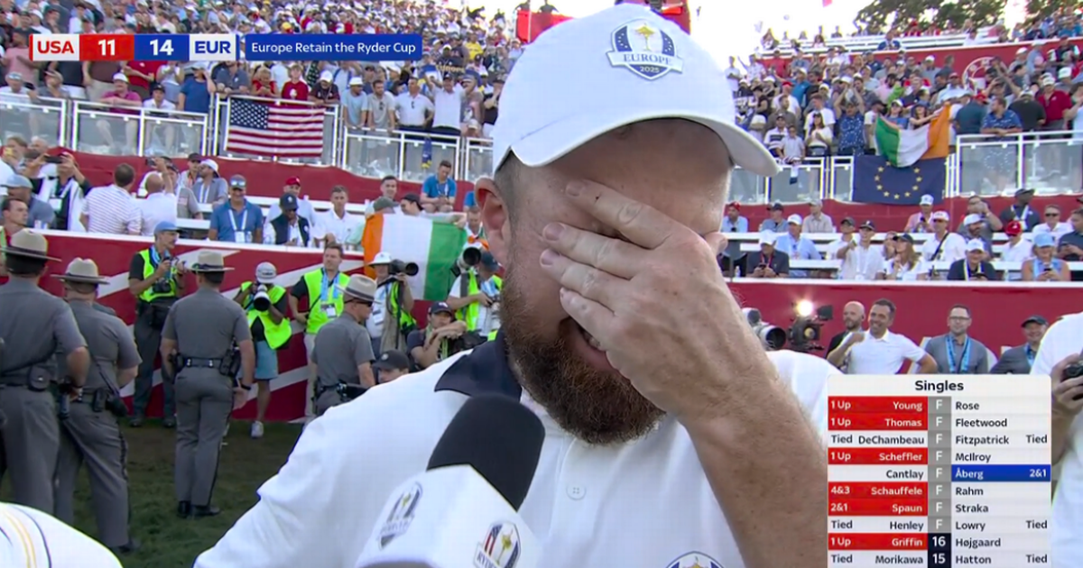 Shane Lowry fights back tears after saving the day for Europe in the Ryder Cup