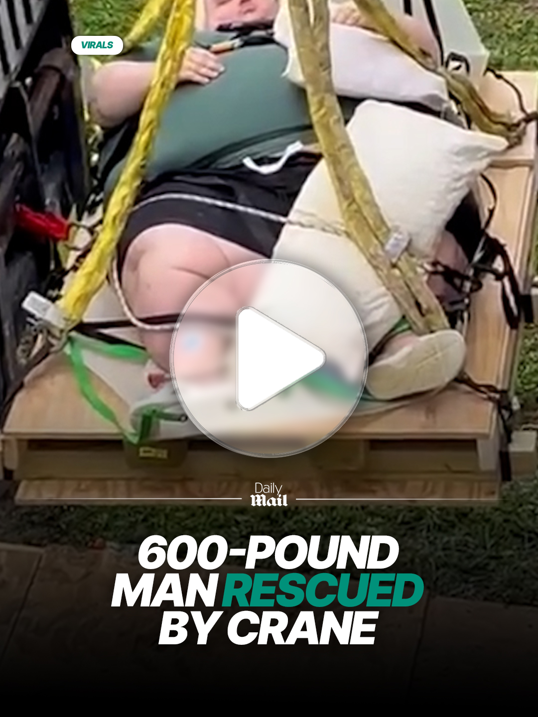 A 600-pound man has been rescued from his Florida home using a crane and a shipping pallet, in shocking footage shared online.  The unnamed man was lifted to safety after suffering a 'sudden medical crisis' in West Palm Beach on Tuesday, according to Hype Fresh.  He was unable to pass down the stairway or exit through doors due to his size and undisclosed health complications.  Read more at Daily Mail. #news #viral #crazy
