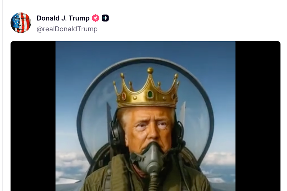 Trump posts AI video of himself bombing protesters with brown liquid