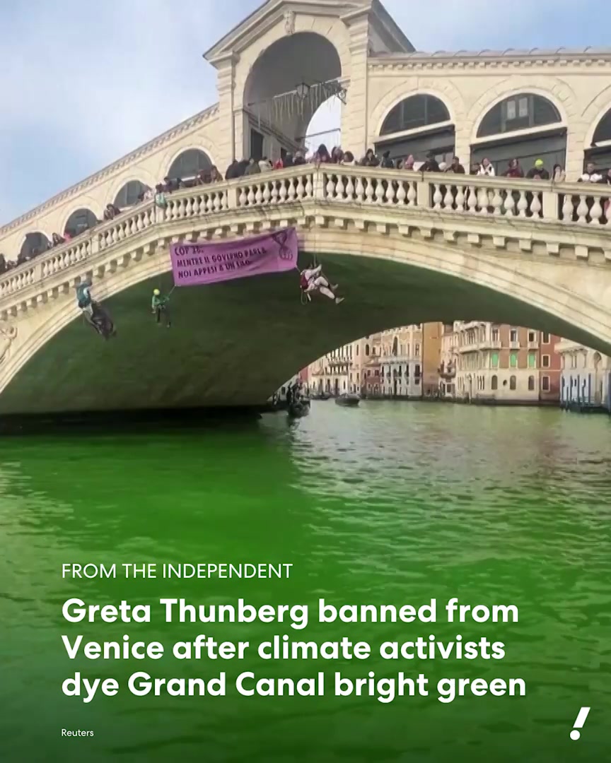 Greta Thunberg and 35 climate activists were banned from Venice for 48 hours after dyeing the city's Grand Canal green. #news #climatechange #gretathunberg #venicecanal
