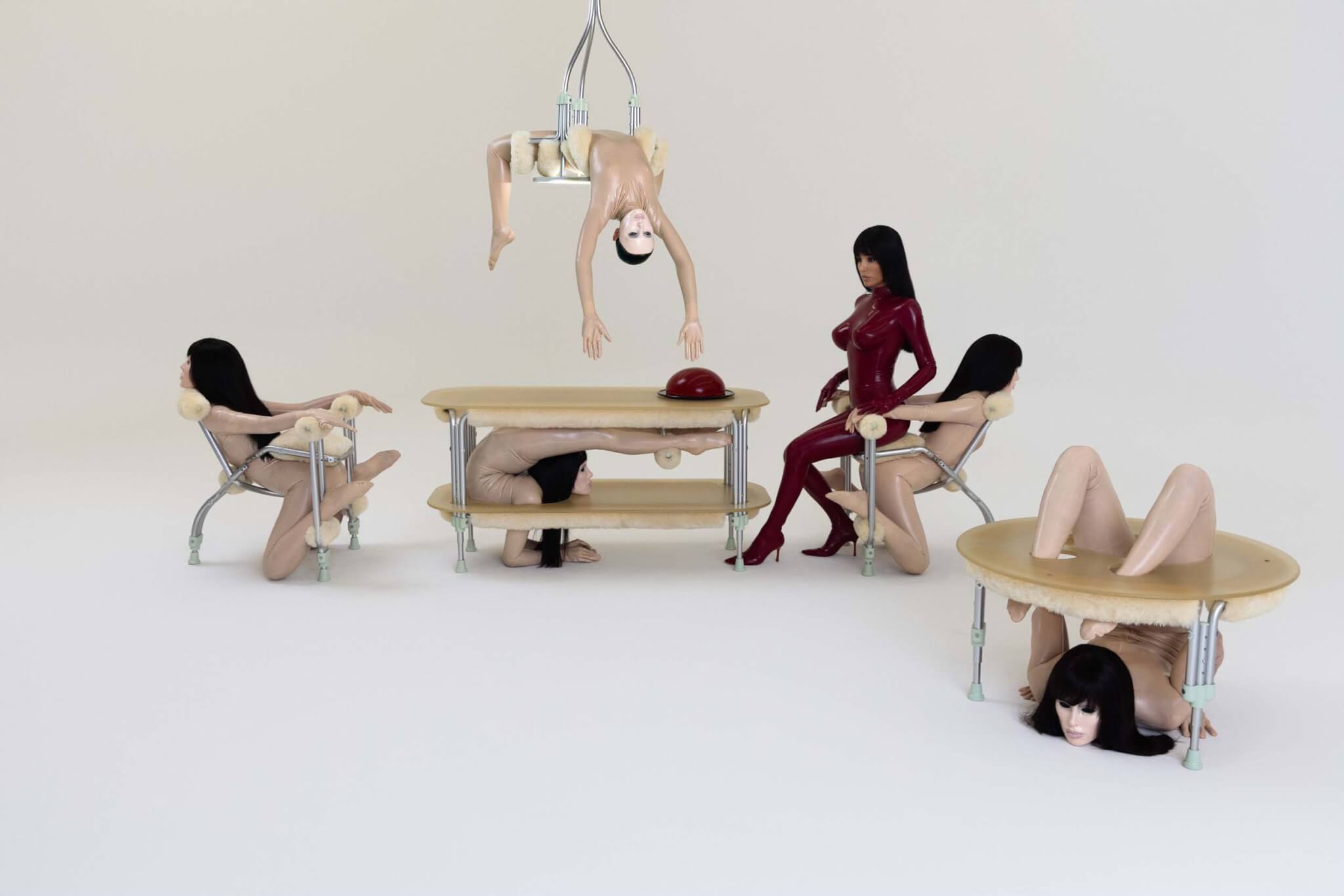 Bianca Censori, debuts new exhibition BIO POP with furniture that integrates contorted bodies