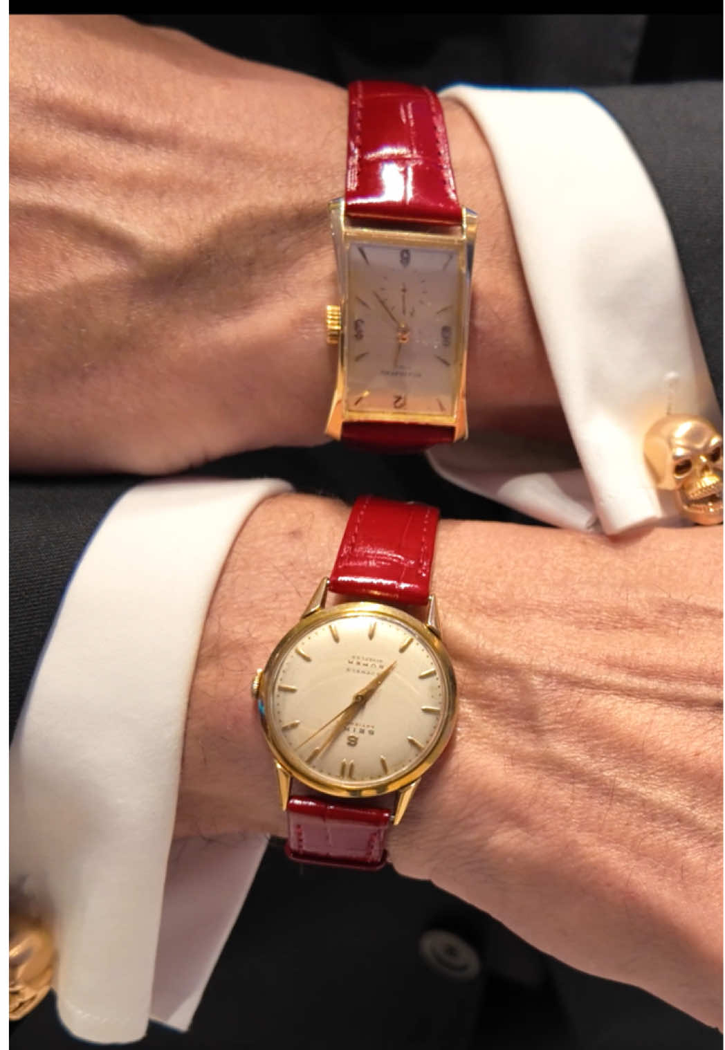 These are same watches I wore on the set. This is a 1952 Patek Philippe, and on the right is a 1950s Seiko. Now, what's incredible is these watches are authentic to the time the movie was shot in, but really hard to get. To get this Patek, we had to search the market and the secondary market, and I bought it. The Seiko was so impossible to find that I had to reach out to the CEO of Seiko in Tokyo and say, "Is there any way you could help me?" And I'm very honored that they gifted it to me so that I could wear it in the movie. I always said I'll never wear rented watches. I don't want props. I'm a watch guy. I want to own what I'm wearing and you'll see them in the movie.