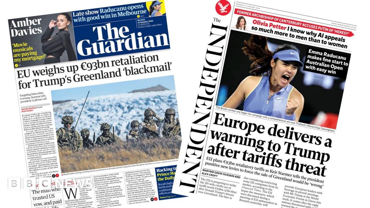 Newspaper headlines: 'EU weighs €93bn retaliation' to Trump and 'Raducanu makes fine start'