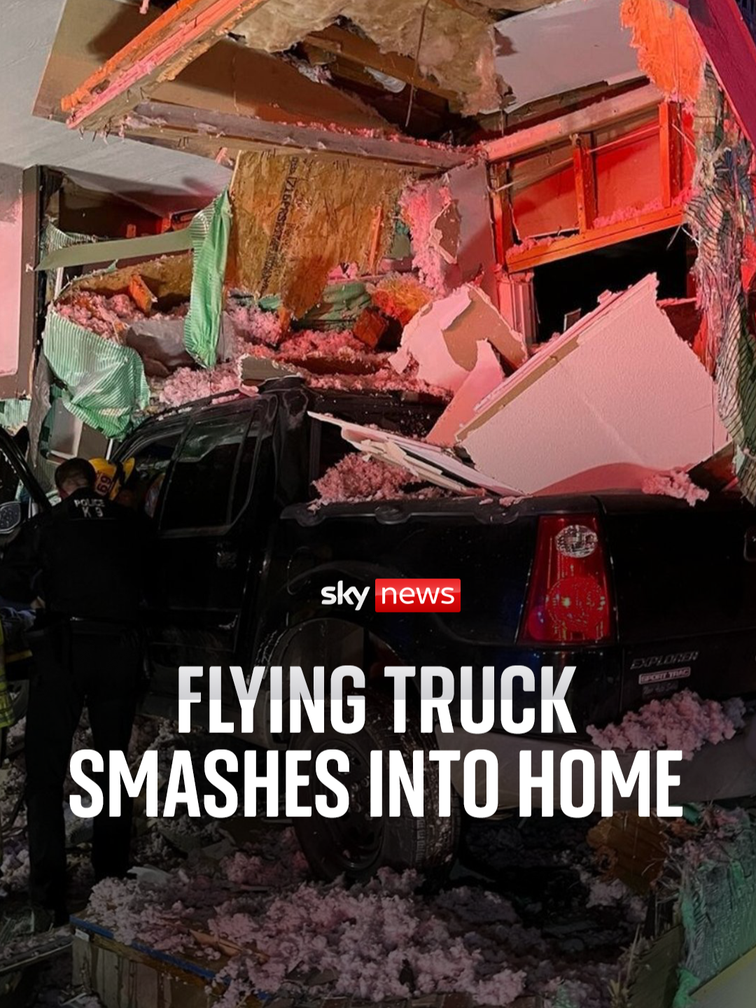 CCTV shows a truck soaring through the air and smashing into an Oregon home. Police say no one in the home was hurt and the suspect was found unconscious and was taken to a hospital with minor injuries #oregon #USnews