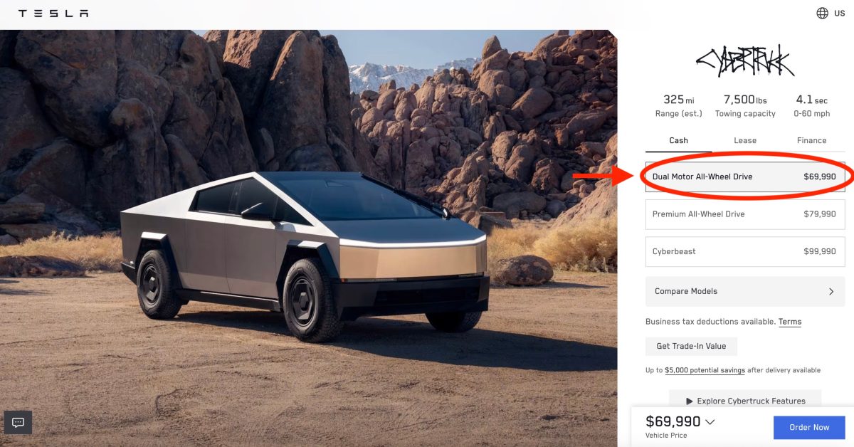 Tesla increases Cybertruck AWD price to $70,000 after creating artificial urgency