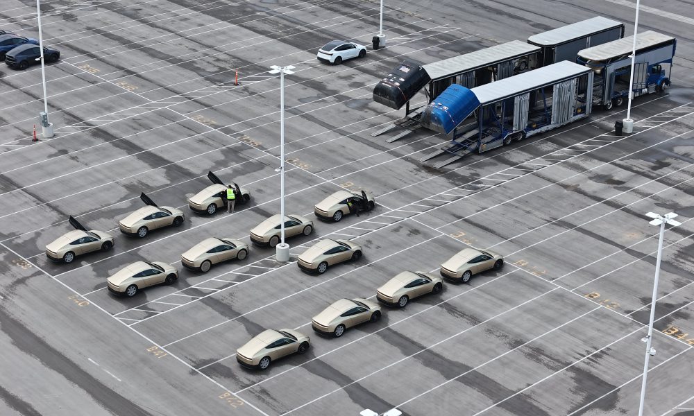 Tesla gathers Cybercab fleet in Gigafactory Texas