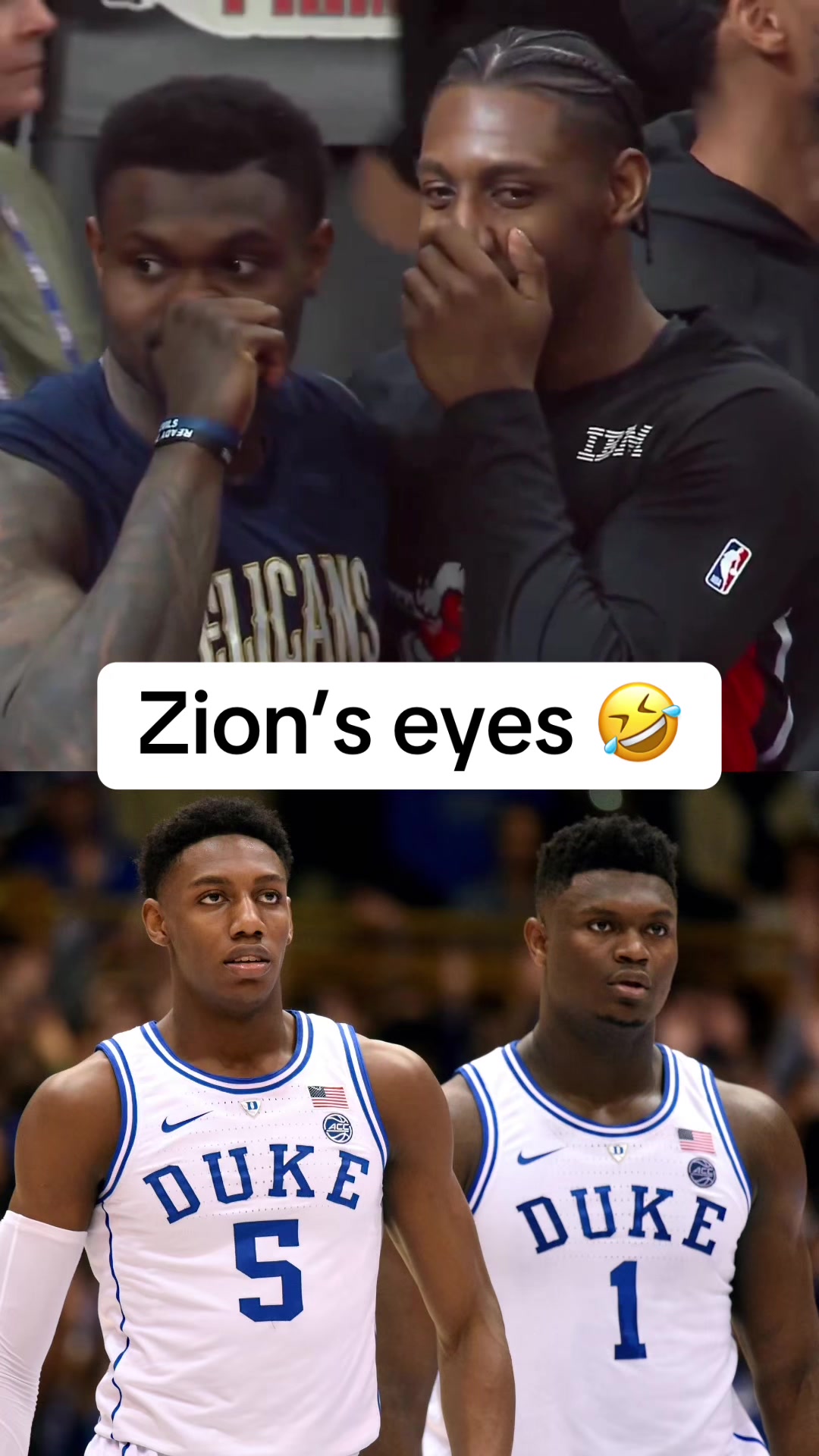 Couple of former teammates chopping it up 😂 #duke #nba #zionwilliamson #rjbarrett