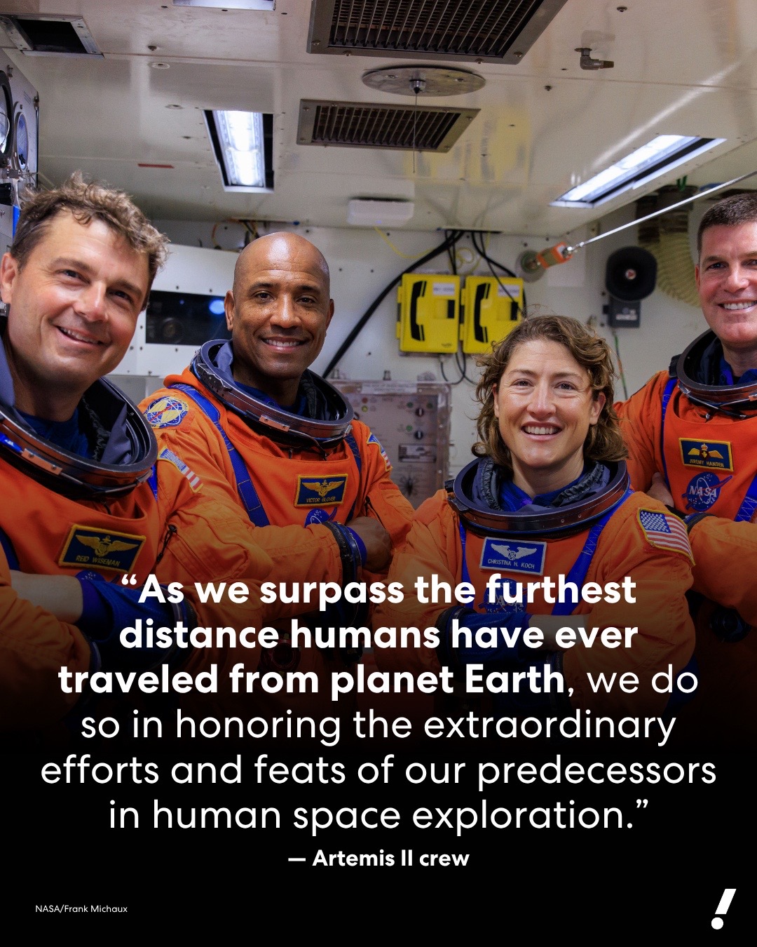 Artemis II has made history. 🚀 The four-member crew surpassed the record for the farthest distance from Earth traveled by humans, set by Apollo 13 in 1970 at 248,655 statute miles. Canadian space agency mission specialist Jeremy Hansen read a statement from the cabin of the Orion, sharing: "We, most importantly, choose this moment to challenge this generation and the next to make sure this record is not long-lived." Follow along for more live updates at the link in our bio.