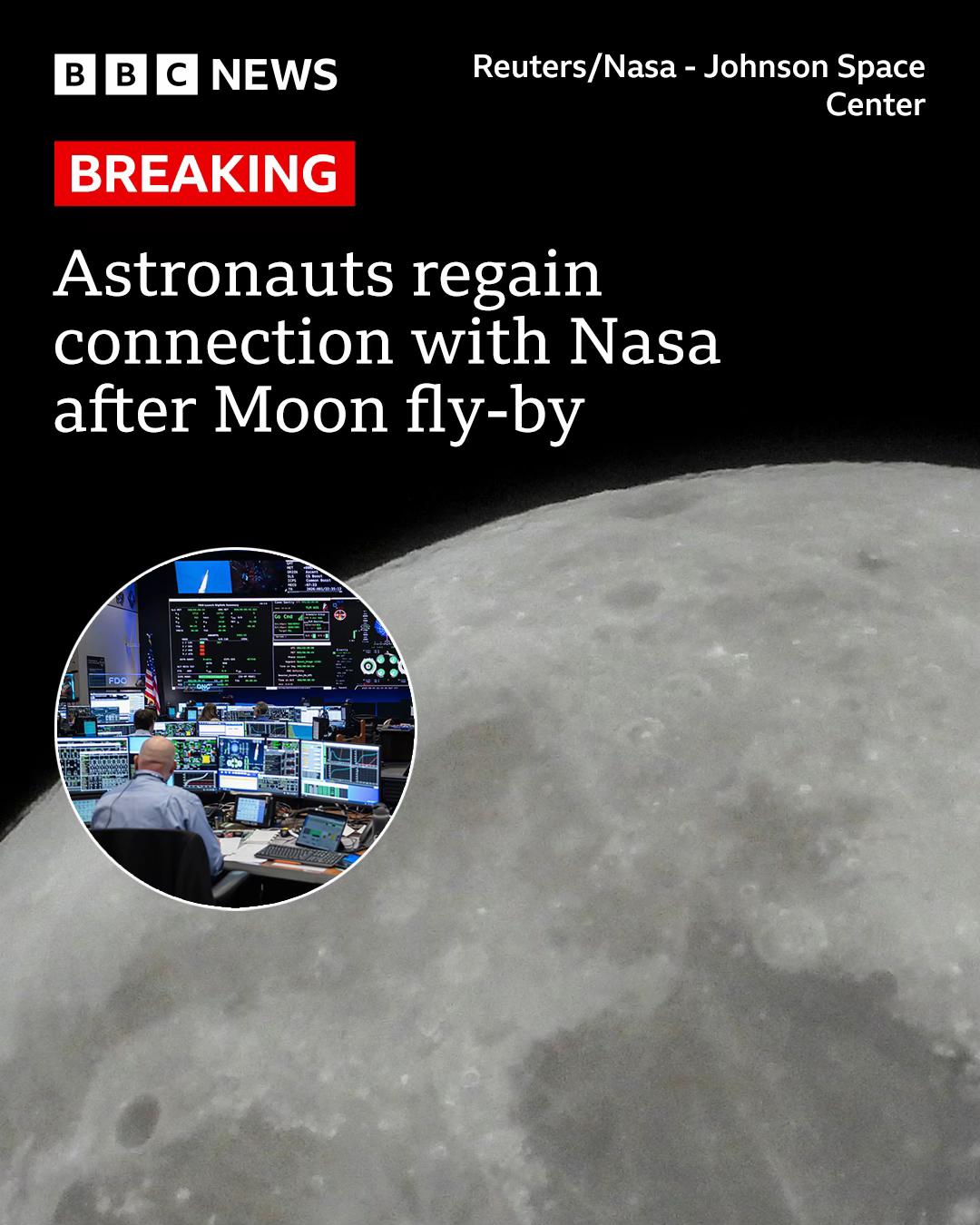Right on schedule, the Orion spacecraft has reappeared from behind the Moon and regained connection with Earth.   There were 40 minutes of silence as the spacecraft slipped behind the Moon and lost contact with Nasa. #ArtemisII #Nasa #Space #Moon #BBCNews
