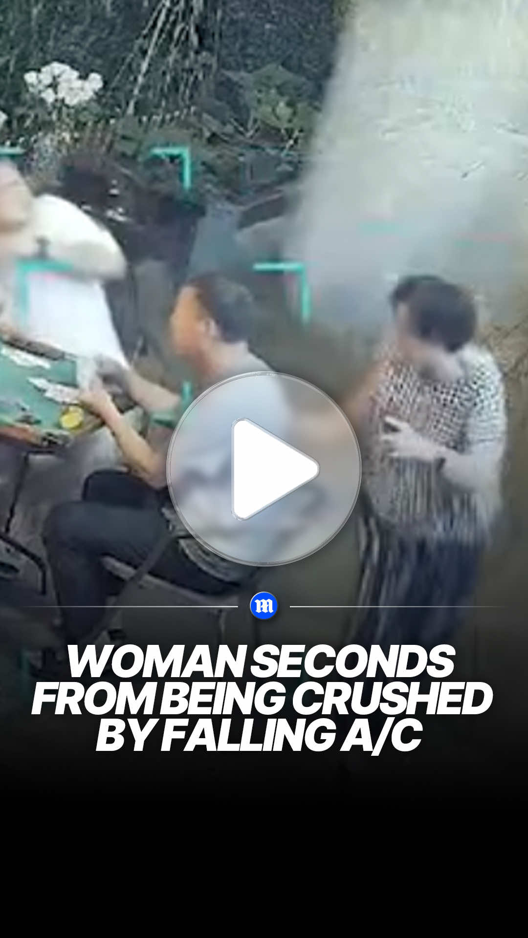 The terrifying moment a woman barely avoids being crushed by a falling outdoor air conditioner in Guandong, China was caught on CCTV on April 14. The woman JUST managed to jump out of the way before the machine comes crashing down. The exact cause of the incident remains unknown.