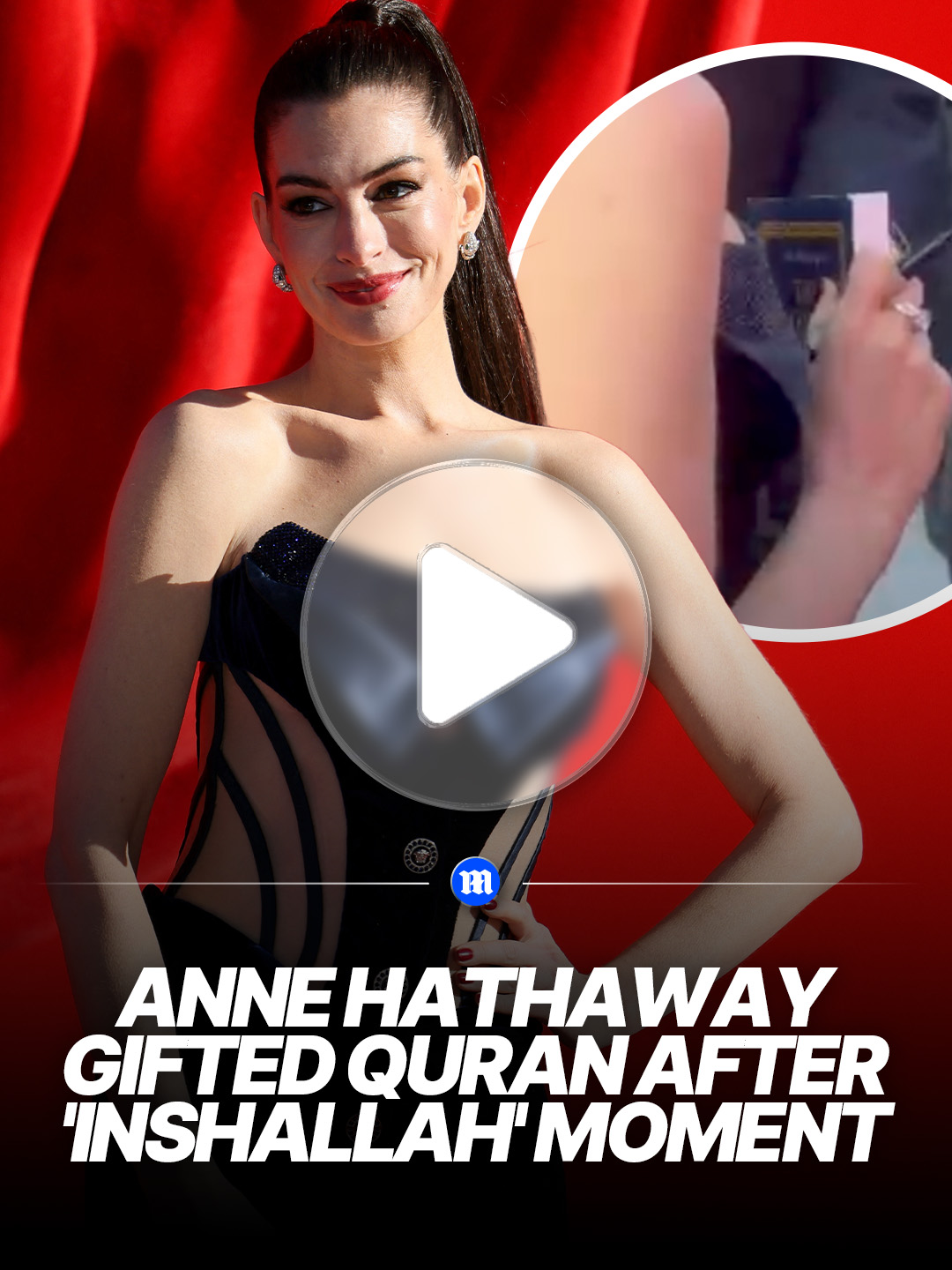 Anne Hathaway was gifted with a copy of the Qur'an at the Devil Wears Prada 2 premiere, after earning praise for using the word 'Inshallah' during an interview. The actress, 43, has been promoting her role in the much-anticipated sequel, and wore a skintight velvet dress while posing with her co-stars on the London premiere's red carpet on Wednesday night. #news #world #film #london