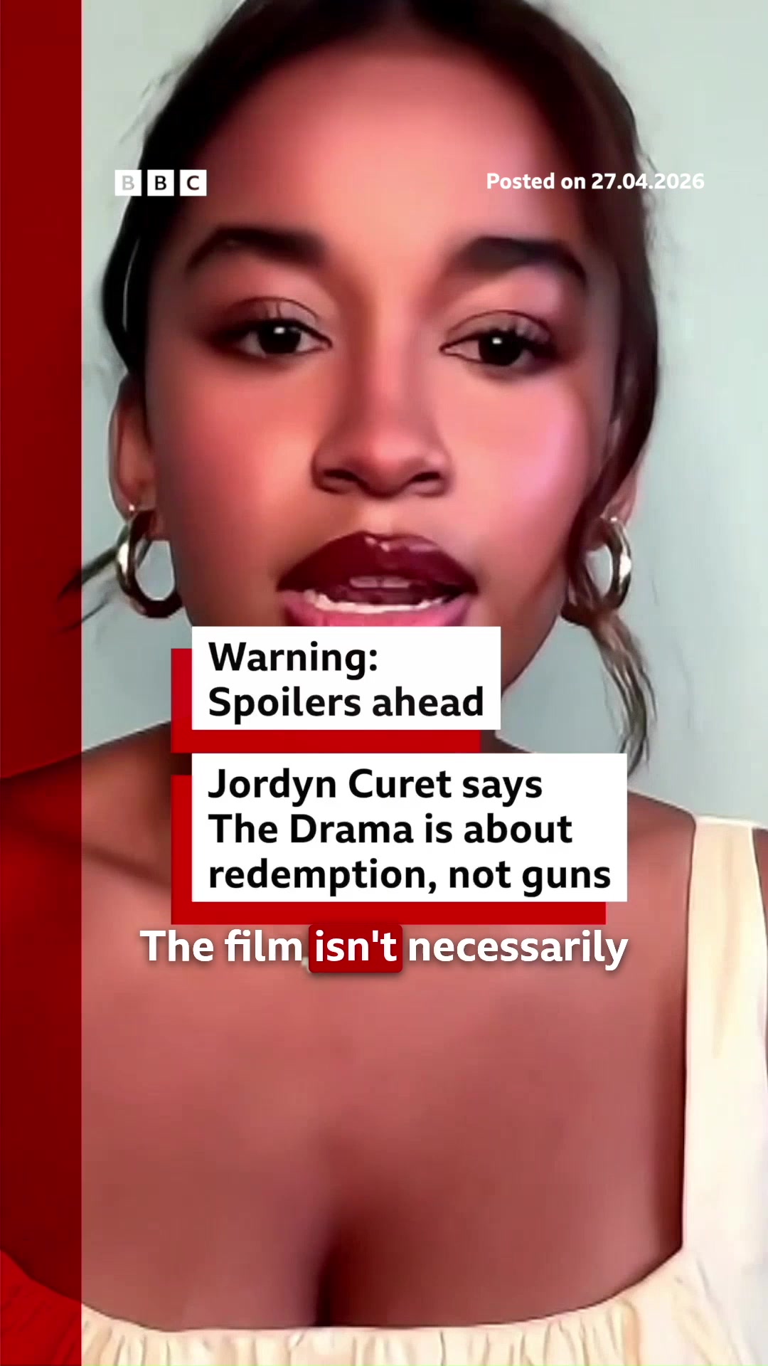 It's important to handle the topic of gun violence "with care", said The Drama actor Jordyn Curet. #TheDrama #JordynCuret #Zendaya #Movies #BBCNews