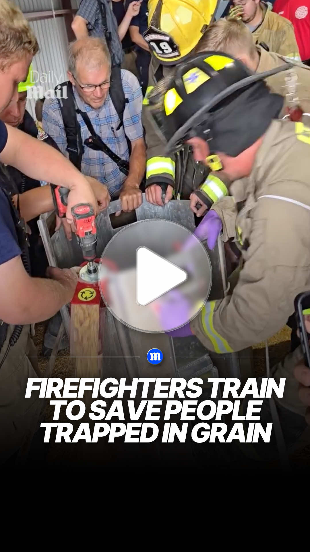 This volunteer fire department is practising how to save someone trapped in grain. The tubes act as a cofferdam around the trapped victim, allowing for the safe removal of grain.