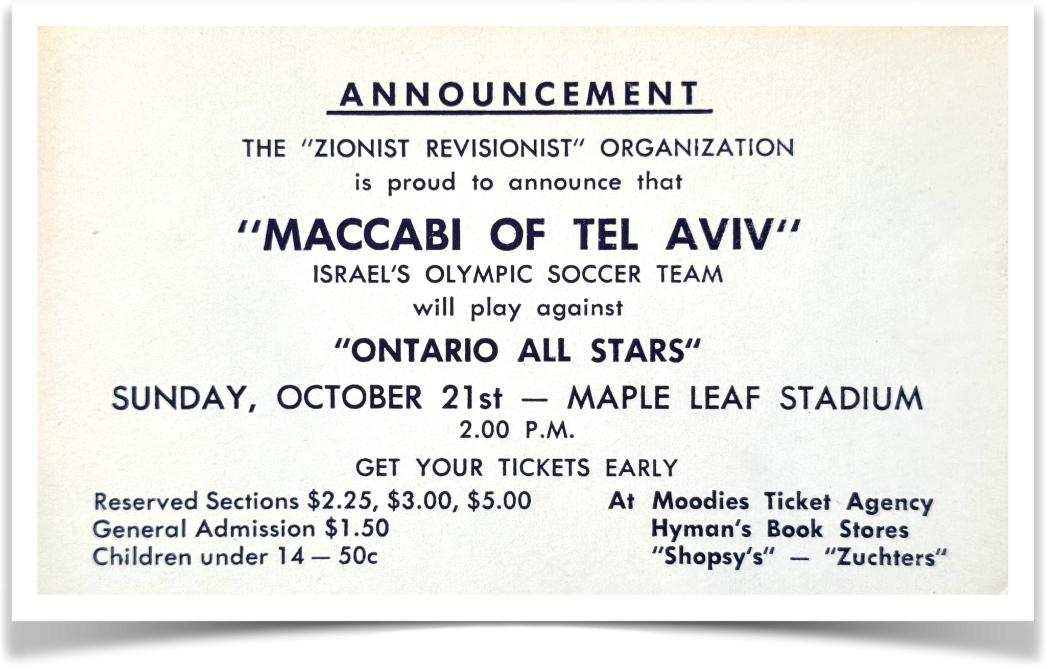 The Blogs: Treasure Trove: About Maccabi Tel Aviv’s 1956 Soccer Match in Toronto