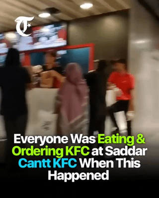 Armed men storming into and breaing the furniture of a KFC restaurant in Rawalpindi, Pakistan, while families were dining there, while shouting to the restaurant workers there that they had to no right to operate following "KFC's ties to Israel" (Source: Tribune)