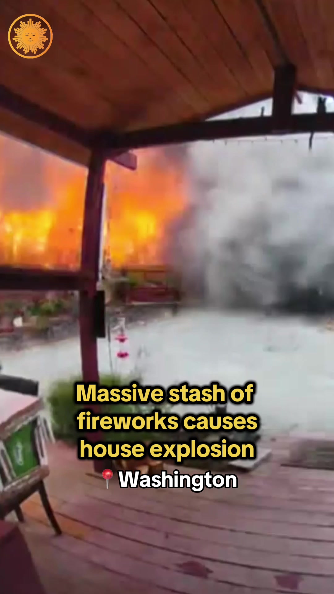 Ring doorbell camera footage shows a house in Washington state exploding, after a fire sparked a massive stash of fireworks in the residence. Five people were injured, including three firefighters, but all expected to recover. The cause of the fire that sparked the explosion is under investigation. #fireworks