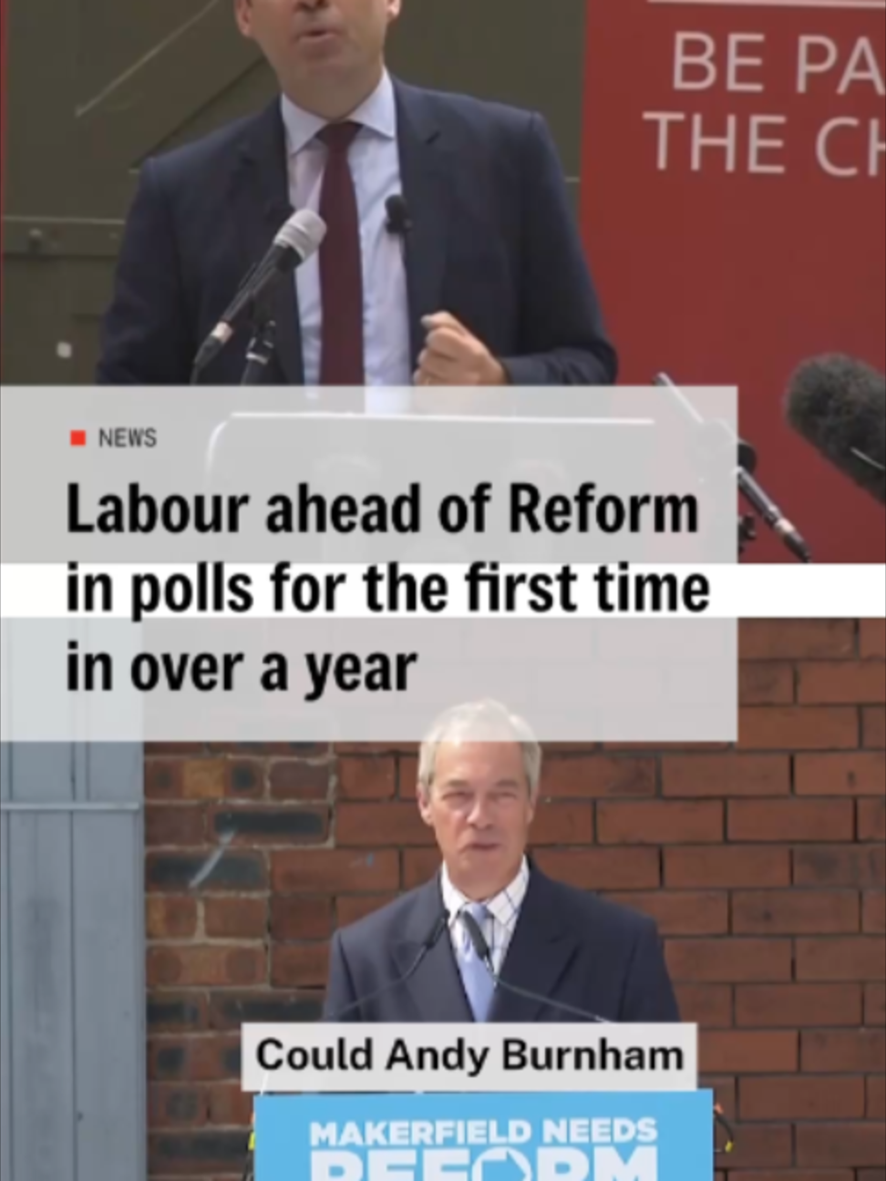 Labour lead Reform with Andy Burnham as the prime minister, a new poll reveals. This shows signs of a 'Burnham bounce' with the former Greater Manchester Mayor also coming out on top of Reform leader Nigel Farage on personal values. Read the full article on The i Paper. #ukpolitics #nigelfarage #reform #labourparty