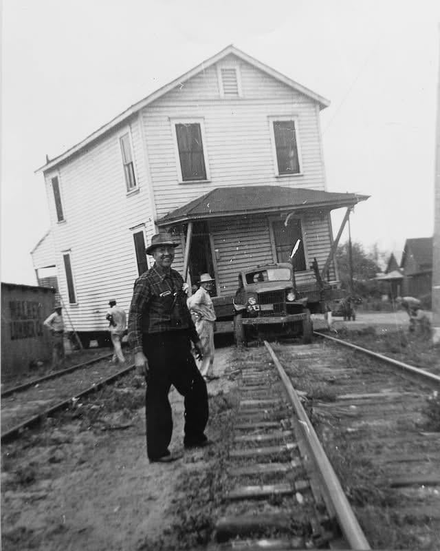 A house being moved, north Florida mid 1950’s