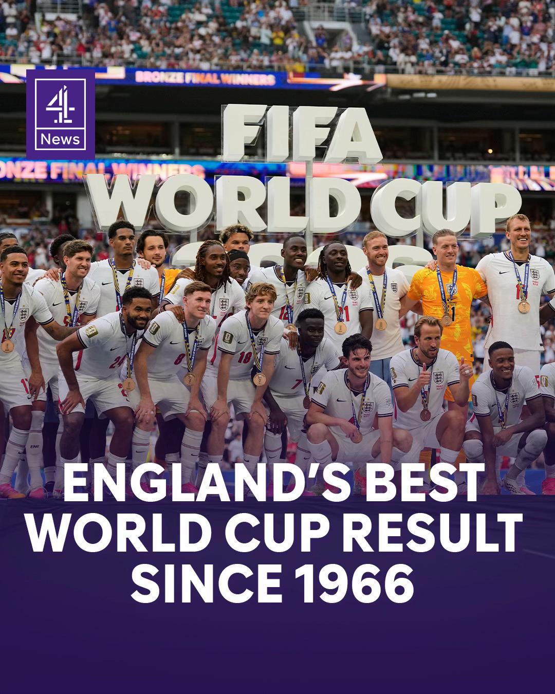 England signed off their World Cup campaign with a dramatic 6-4 victory over France in the third-place play-off, securing their highest men's World Cup finish since 1966 and their best-ever result on foreign soil. Bukayo Saka scored a hat-trick – becoming only the second England player to net three goals in a World Cup knockout match after Sir Geoff Hurst in 1966. France threatened a remarkable comeback after trailing 4-0 at half-time, but Saka's late penalty and Jude Bellingham's stoppage-time goal sealed the win. The 10-goal thriller was the highest-scoring third-place play-off in World Cup history. #England #France #WorldCup #Football #Channel4News