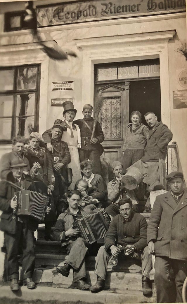 My Grandparents (in the doorway) in front of their "Gasthaus" in Stögersbach, Austria [1930s]