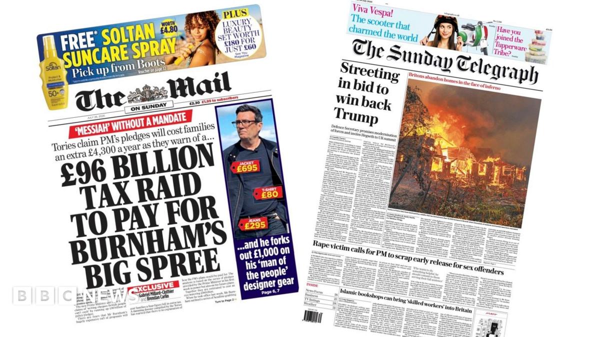 Newspaper headlines: 'Burnham's big spree' and Streeting 'bid to win back Trump'