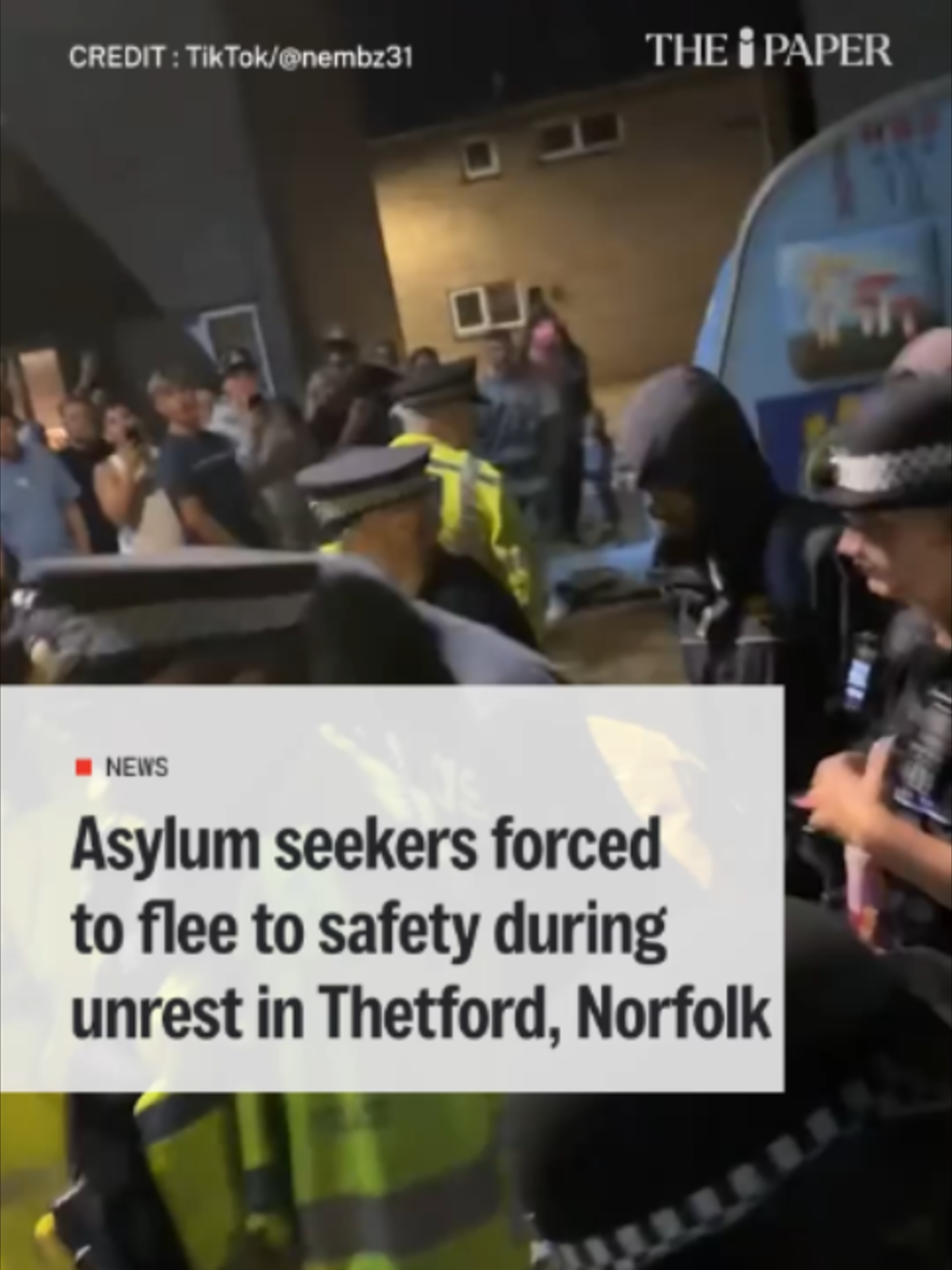 Police have stepped up powers in Thetford after anti-immigration disorder continued for a third night. Five people have now been arrested, including one man on suspicion of racial hatred, after unrest in which officers were assaulted and properties linked to alleged asylum seekers were targeted. Police say some residents were escorted from their homes for their own safety, while extra public order powers have now been introduced across the town. #Thetford #Norfolk #AsylumSeeker #Immigration #Protest #UKPolitics