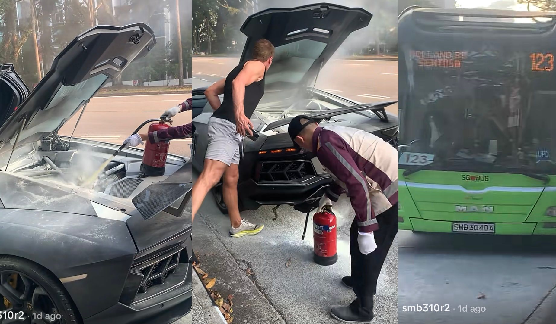 SBS bus captain interrupts service to put out Lamborghini engine fire