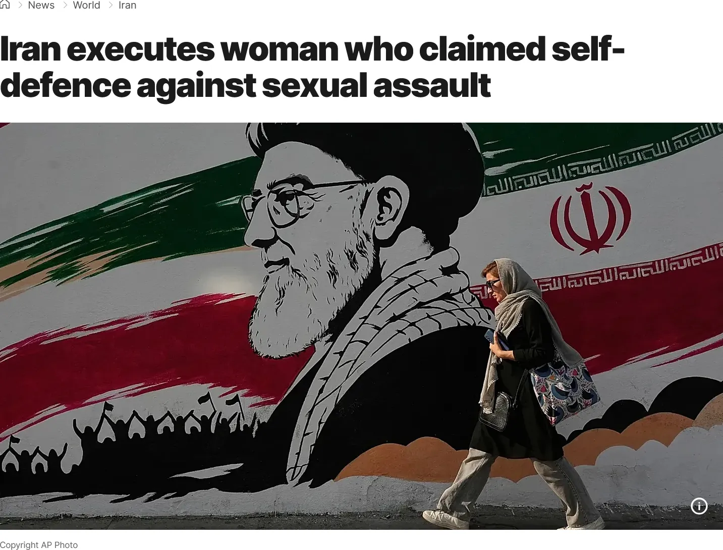 A woman was executed in Iran for killing her rapist
