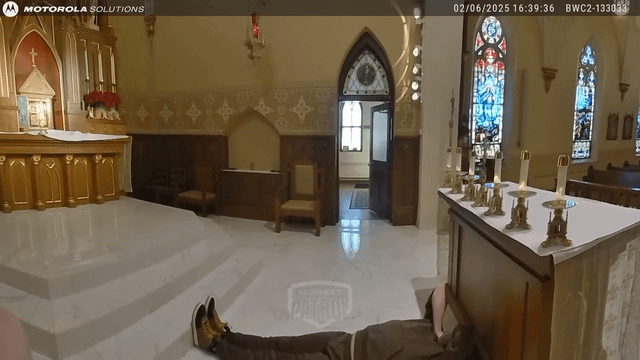 Guy thinks he is jesus and performs weird stunts in a church in Fennymore Wisconsin