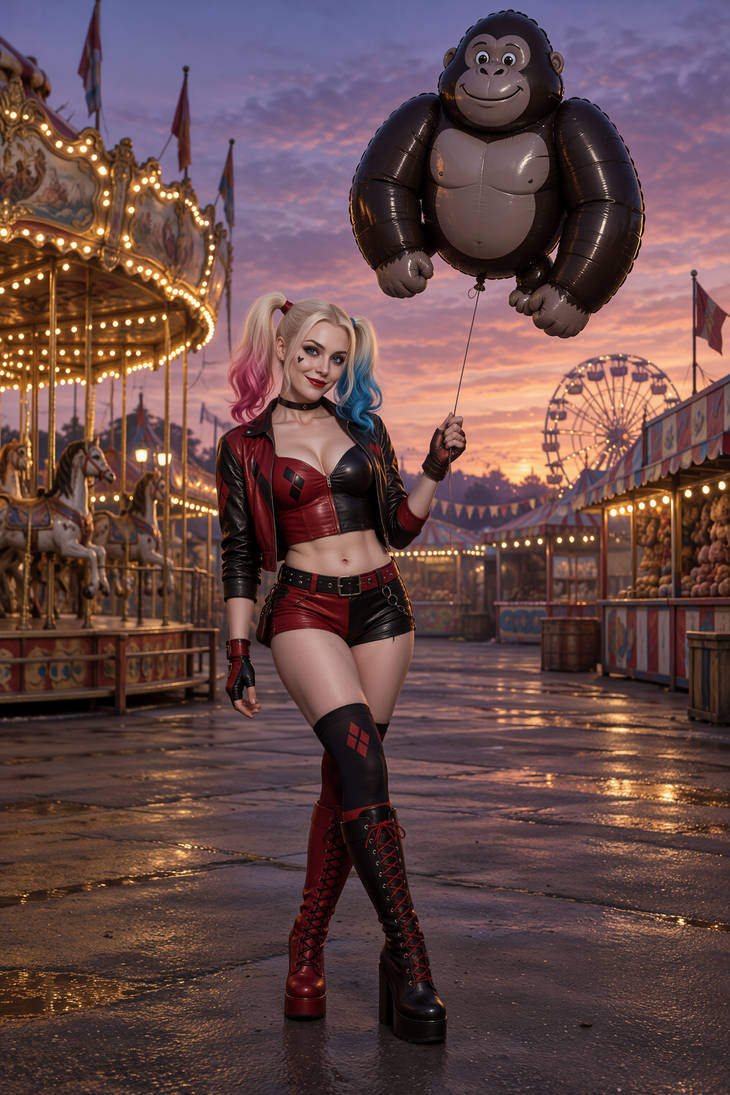 Harley Quinn with a giant gorilla balloon by CathryneDelamort on DeviantArt