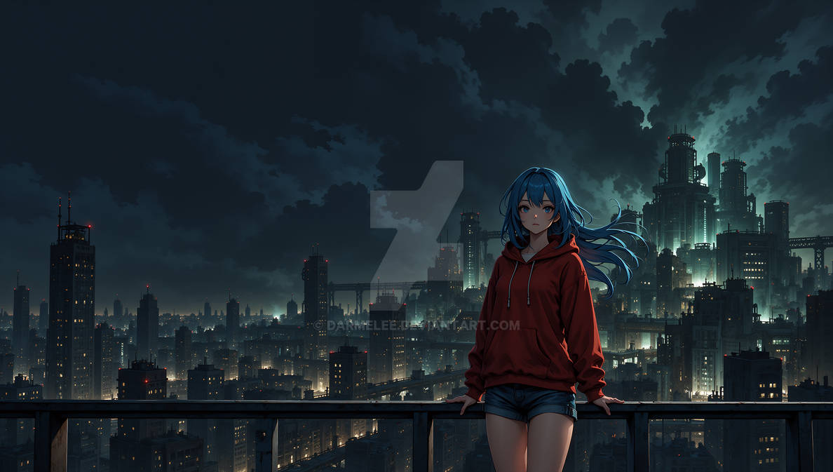 Anime Girl Overlooking Cityscape by Darmelee on DeviantArt